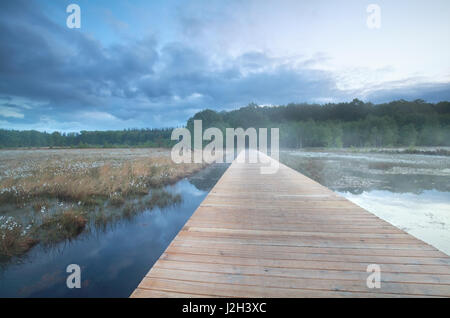 Strada di legno sopra il lago di mattina Foto Stock