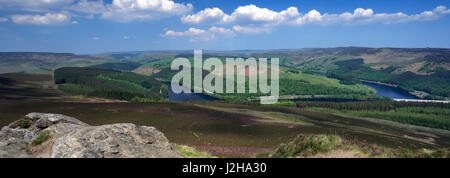 Summer View da Win Hill su serbatoio Ladybower, Derwent Valley, nel Derbyshire, Parco Nazionale di Peak District, England, Regno Unito Foto Stock