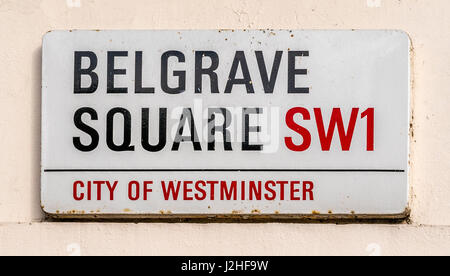 Belgrave Square SW1 segno, Londra, Regno Unito. Foto Stock