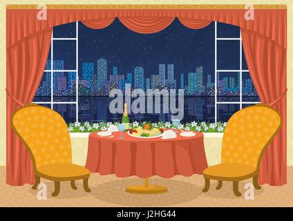 Ristorante con vista città Illustrazione Vettoriale