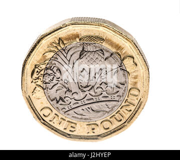 Nuovo una sterlina moneta isolato su uno sfondo bianco Foto Stock