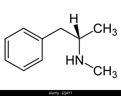 Formula di struttura del cristallo di metamfetamina met molecola. Foto Stock