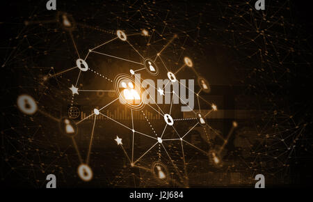 Moderne tecnologie wireless come mezzo di communucation e networking su sfondo scuro Foto Stock