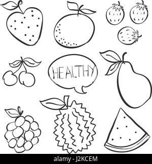 Doodle di frutta vari disegnare a mano Illustrazione Vettoriale