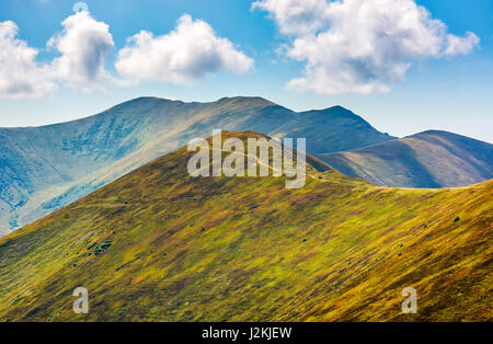 Bella estate paesaggio prato erboso su un pendio di montagna cresta. bel tempo con cielo blu e poche nuvole Foto Stock