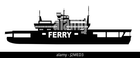 Silhouette di un tipico trasportatore auto ferry su sfondo bianco Illustrazione Vettoriale