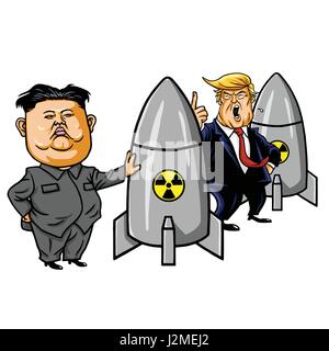 Kim Jong-ONU vs Donald Trump. Fumetto illustrazione vettoriale. Aprile 27, 2017 Illustrazione Vettoriale