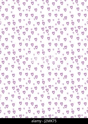 Cuori Hand-Drawn sfondo senza giunture in viola su bianco - Cartoon elementi vettoriali, spesse e sottili Illustrazione Vettoriale