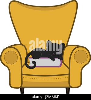 Cartone animato Cute cat dormire in una confortevole poltrona in vettore minimalista isolati su Cancella sfondo bianco Illustrazione Vettoriale