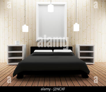 Interno camera da letto loft design in 3D illustrazione Foto Stock