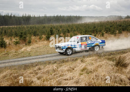 Wark, Regno Unito - 29 Aprile 2017: Rally Car prendendo parte alla Pirelli International Rally 2017 (Sezione Storica). Autista Ben amico e Cliffy Co-Driver Simmons in una Ford Escort. Credito: ColobusYeti/Alamy Live News. Foto Stock