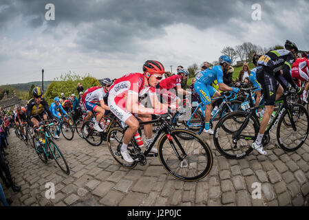 Shibden parete, Halifax, Regno Unito. 30 apr, 2017. Tour de Yorkshire cycle race sulla parete Shibden, Halifax, UK Credit: stephen FLEMING/Alamy Live News Foto Stock