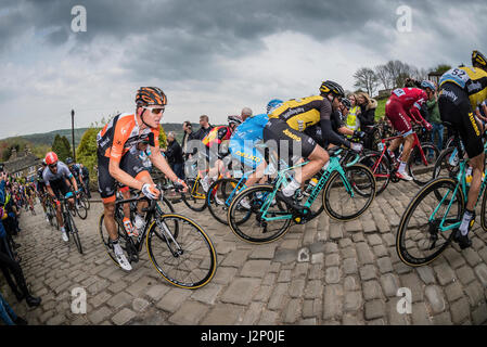 Shibden parete, Halifax, Regno Unito. 30 apr, 2017. Tour de Yorkshire cycle race sulla parete Shibden, Halifax, UK Credit: stephen FLEMING/Alamy Live News Foto Stock