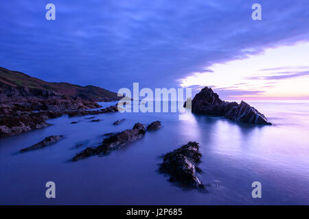 Spiaggia di Rockham e Morte punto sulla North Devon Coast al crepuscolo, Inghilterra. Foto Stock