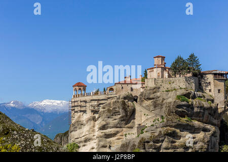 Vista distante sul Grand Meteoro monastero, Grecia Foto Stock