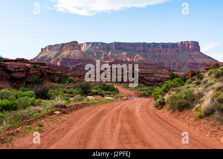 Strada di ghiaia attraverso il deserto della Southern Utah Foto Stock