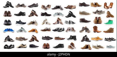Collezione di scarpe maschili su sfondo bianco Foto Stock
