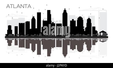 Atlanta skyline della città in bianco e nero con silhouette riflessioni. illustrazione vettoriale. semplice piatto concetto per il turismo presentazione, banner Illustrazione Vettoriale