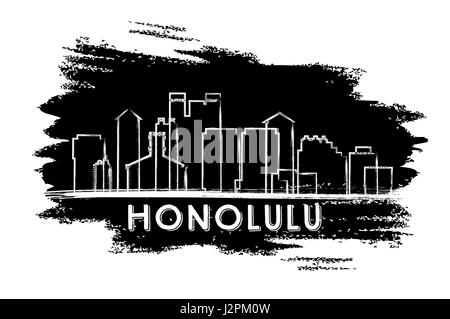 Honolulu skyline silhouette. mano bozzetto. business viaggi e turismo concetto con architettura moderna. immagine per presentazione targhetta banner Illustrazione Vettoriale