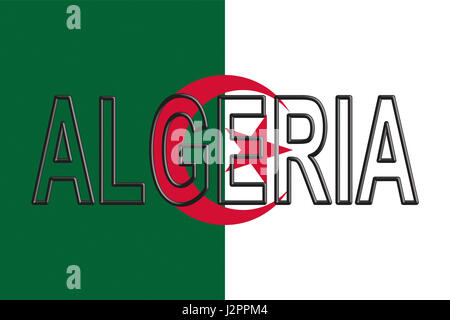 Illustrazione della bandiera di Algeria con il paese scritta sulla bandiera Foto Stock
