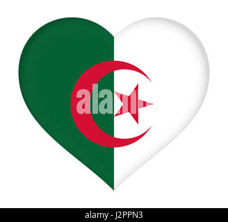 Illustrazione della bandiera di Algeria conformata come un cuore. Foto Stock