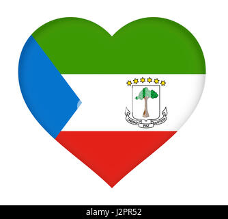 Illustrazione della bandiera della Guinea equatoriale conformata come un cuore. Foto Stock