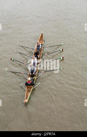 Un coxed quattro sul Tamigi in SW London, England, Regno Unito Foto Stock