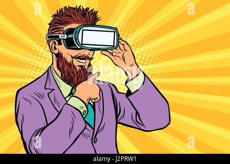 Sorridente hipsters barbuto in occhiali VR Illustrazione Vettoriale