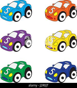 Kids automobili cartoon set. Auto giocattoli, illustrazione vettoriale. Illustrazione Vettoriale