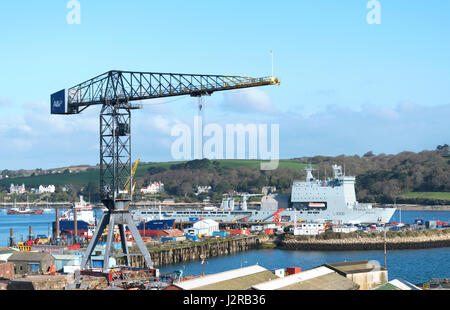 Pendennis Shipyard a Falmouth docks in Cornovaglia, Inghilterra, Regno Unito. Foto Stock
