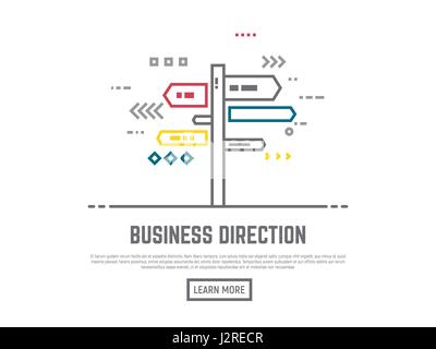 Direzione scelta di concetto. Vettore di piatto stile linea di orientamento stradale illustrazione. Le frecce e le linee di navigazione. Modo strada firmare schede sul palo. Crossroa Illustrazione Vettoriale