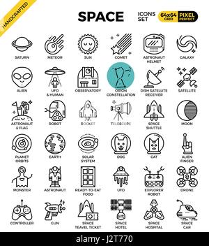Spazio e galaxy icone outline concetto in stile moderno per il web o la stampa di illustrazione Illustrazione Vettoriale