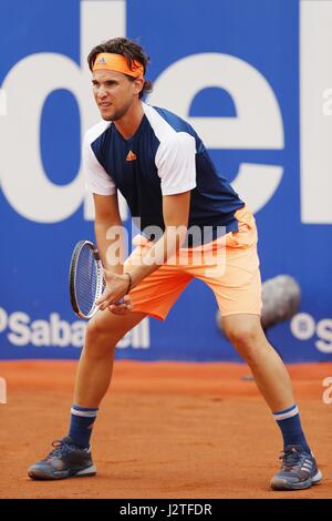 Barcellona, Spagna. 30 apr, 2017. Dominic Thiem (AUT) Tennis : Dominic Thiem di Austlia durante Singles match finale contro Rafael Nadal di Spagna sul Barcelona Open Banc Sabadell torneo di tennis presso il Real Club de tenis de Barcelona a Barcellona Spagna . Credito: Mutsu Kawamori/AFLO/Alamy Live News Foto Stock