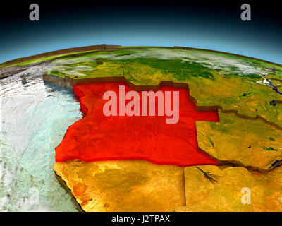 Angola in rosso sul modello del pianeta Terra come visto da di orbita. 3D illustrazione con dettagliate pianeta superficie. Gli elementi di questa immagine fornita dalla NASA. Foto Stock