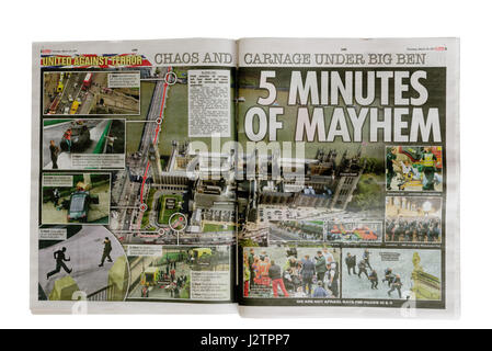 All'interno di pagine dal quotidiano Sun dal 23 marzo 2017 dopo il Westminster Bridge attacco terroristico a Londra. Foto Stock