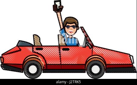 La gente di disegno tenendo lo smartphone nel immagine auto Illustrazione Vettoriale