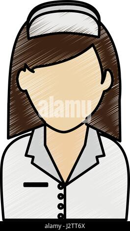 Colore immagine a matita senza volto infermiera femmina mezzo corpo Illustrazione Vettoriale
