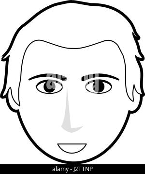 Silhouette nera cartoon faccia anteriore ragazzo con acconciatura Illustrazione Vettoriale