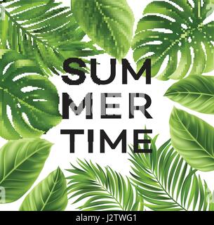 Poster di estate tropicale con foglie di palma . Illustrazione Vettoriale Illustrazione Vettoriale