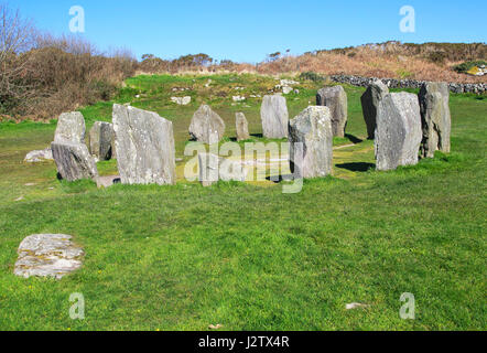 Drombeg stone circle site, County Cork, Irlanda, Repubblica Irlandese Foto Stock