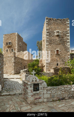 Molla in Vathia, villaggio abbandonato su Mani penisola del Peloponneso, Grecia. Foto Stock