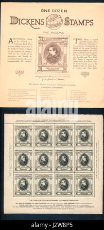 1912 Charles Dickens centenario francobolli poster con busta Foto Stock