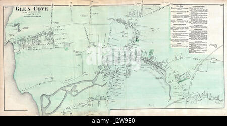 La Mappa delle birre del 1873 di Glen Cove, Queens, fornisce una vista dettagliata della zona durante la fine del XIX secolo. Mette in risalto il layout geografico e le strutture chiave del tempo, fungendo da prezioso documento storico. Foto Stock