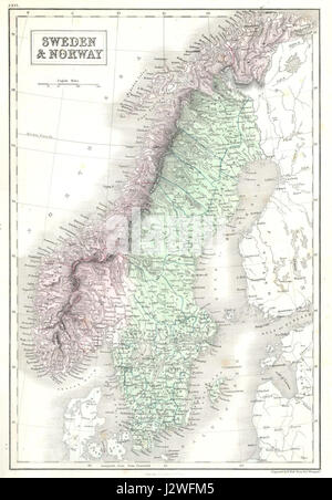 1851 NERO Mappa della Norvegia e della Svezia (Scandinavia) - Geographicus - NorwaySweden-nero-51 Foto Stock