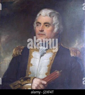 Questo ritratto del capitano James Bowen, dipinto da un anonimo artista britannico nel XIX secolo, cattura l'immagine di una figura di spicco del suo tempo. Bowen prestò servizio nella Royal Navy britannica ed era noto per i suoi successi navali durante il XVIII e l'inizio del XIX secolo. Foto Stock