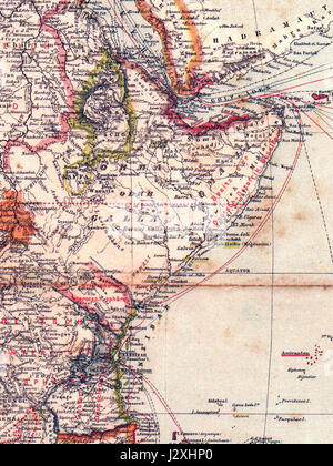Una mappa storica dell'Africa dalla Brockhaus Encyclopedia, pubblicata nel 1887. La mappa rappresenta le divisioni geopolitiche e coloniali dell'Africa durante la fine del XIX secolo, comprese le rivendicazioni territoriali europee e gli stati del continente africano. Foto Stock