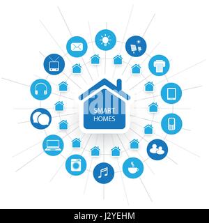 Eco-Friendly Home Smart Design con icone - Cloud Computing, IoT, IIoT, struttura di rete, il concetto di tecnologia dello sfondo o il modello di copertura Illustrazione Vettoriale