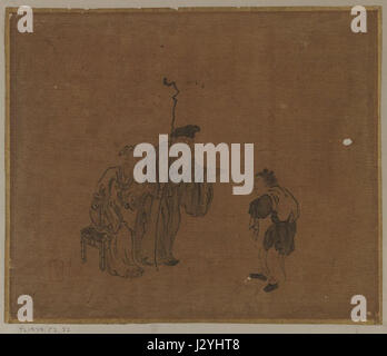 Questo dipinto, parte di una collezione di foglie di album al Brooklyn Museum, raffigura uno studioso circondato da bambù. Esemplifica la tradizionale pittura a inchiostro dell'Asia orientale, mostrando il legame dello studioso con la natura e l'apprendimento. Foto Stock