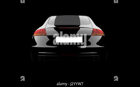 3D rendering di un auto nera su sfondo nero Foto Stock