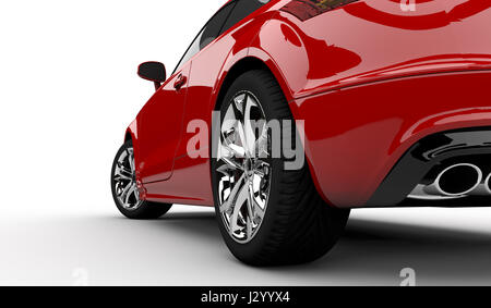 3D rendering di un auto rossa su uno sfondo bianco Foto Stock